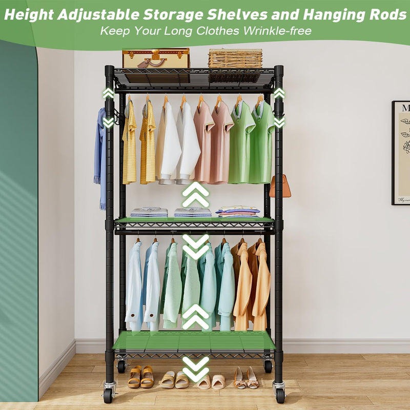Clothes Rail Heavy Duty with Double 41dx81wx210h Cm