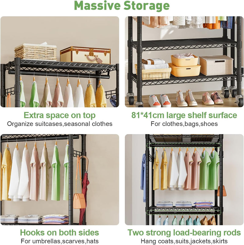 Clothes Rail Heavy Duty with Double 41dx81wx210h Cm