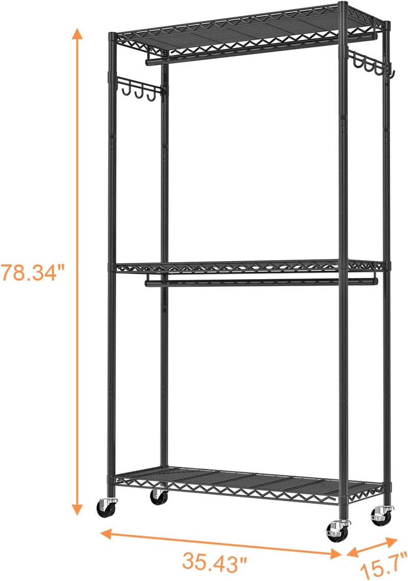 Clothes Rail Rack for Hanging 3 Tiers Adjustable