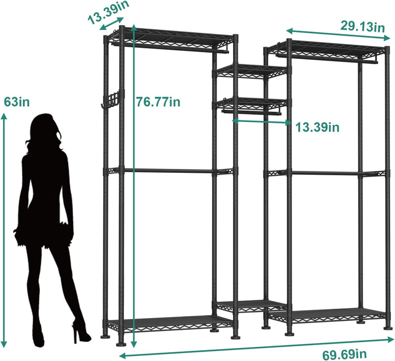 Clothes Rail Rack for Hanging 3 Tiers Adjustable