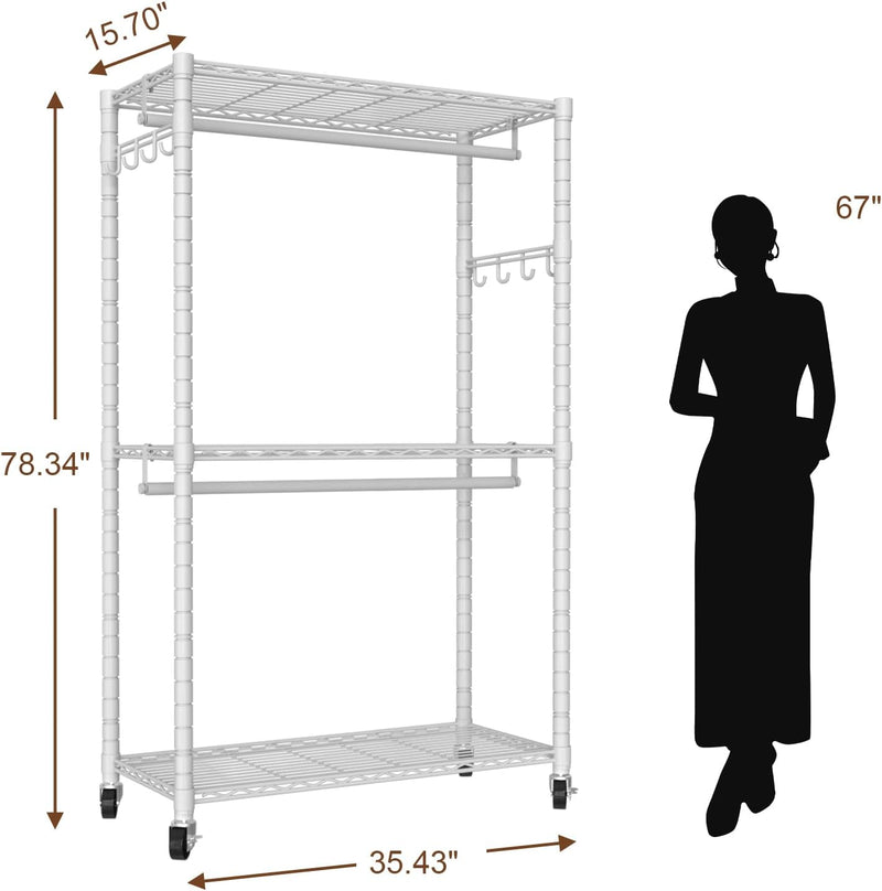 Clothes Rail Rack for Hanging 3 Tiers Adjustable