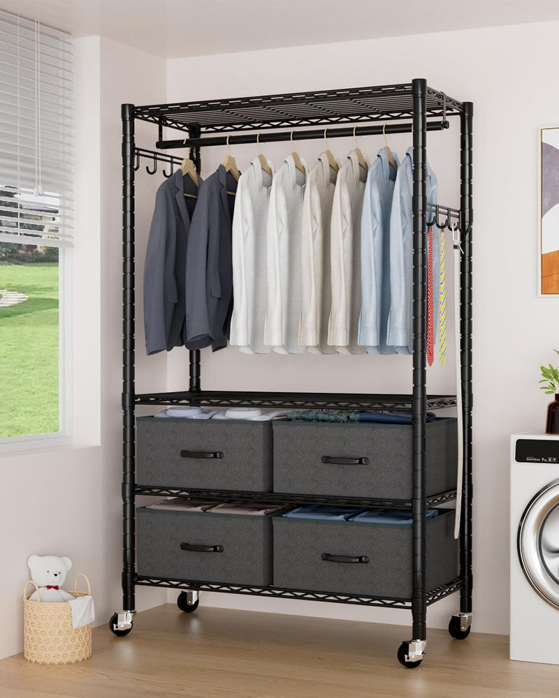 Clothes Rail Rack for Hanging 3 Tiers Adjustable