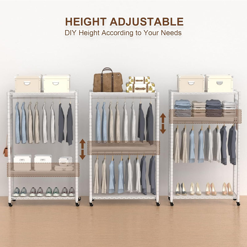Clothes Rail Rack for Hanging 3 Tiers Adjustable