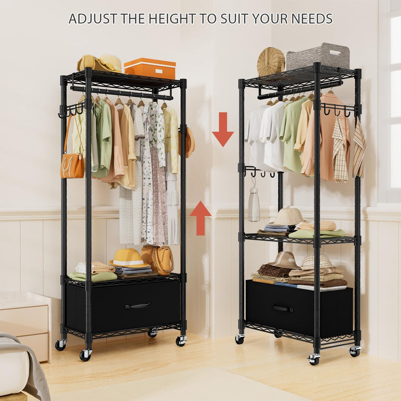 Clothes Rail Rack for Hanging 3 Tiers Adjustable