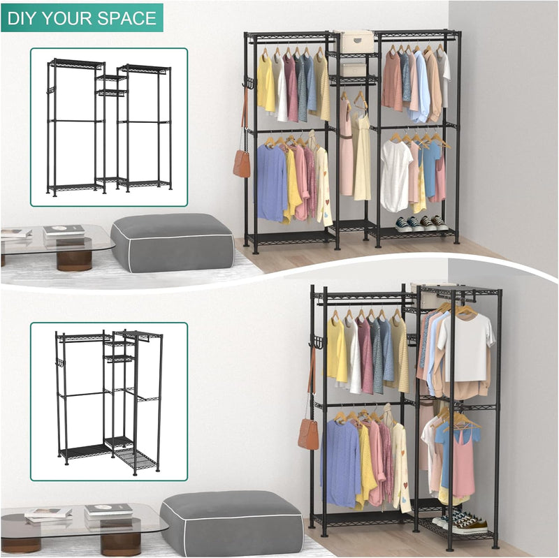 Clothes Rail Rack for Hanging 3 Tiers Adjustable
