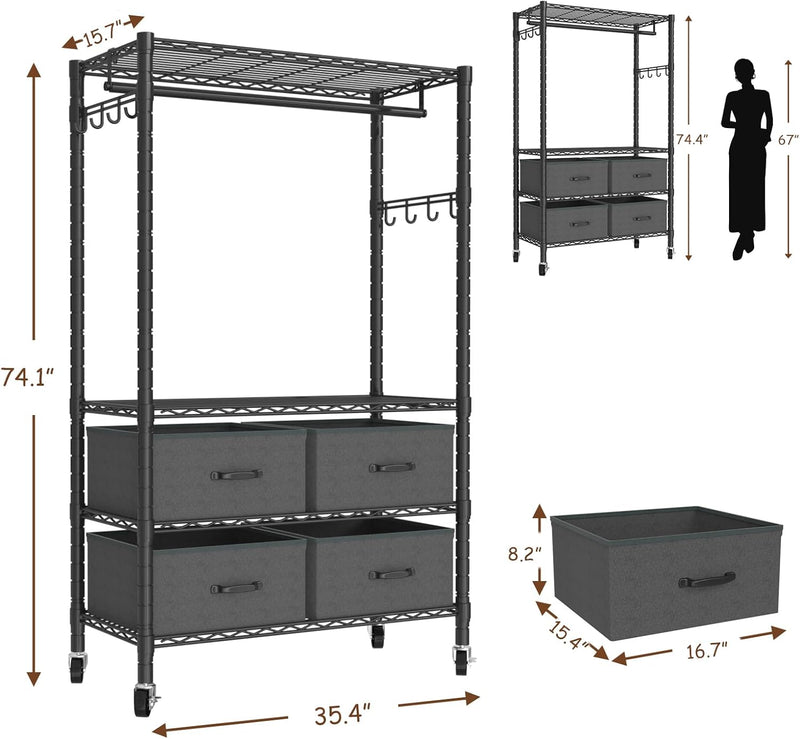 Clothes Rail Rack for Hanging 3 Tiers Adjustable
