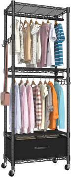 Clothes Rail Rack for Hanging 3 Tiers Adjustable