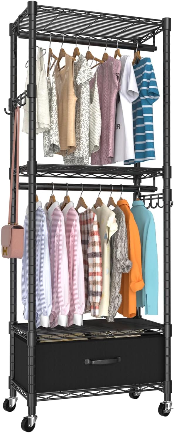 Clothes Rail Rack for Hanging 3 Tiers Adjustable