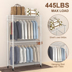 Clothes Rail Rack for Hanging 3 Tiers Adjustable