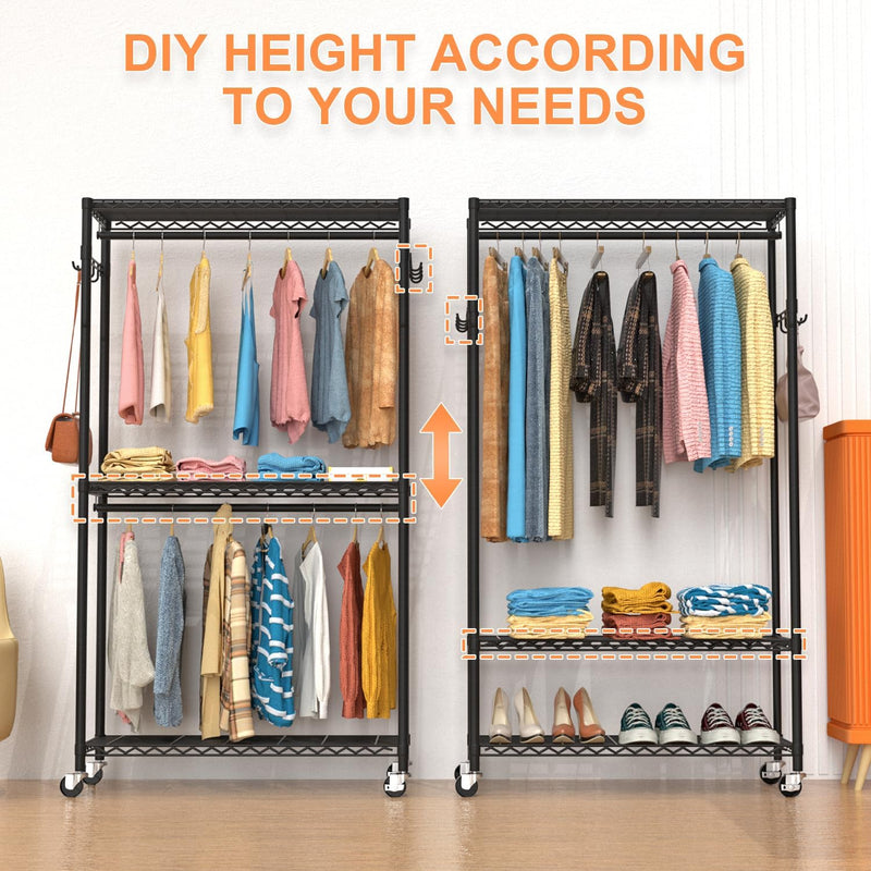 Clothes Rail Rack for Hanging 3 Tiers Adjustable
