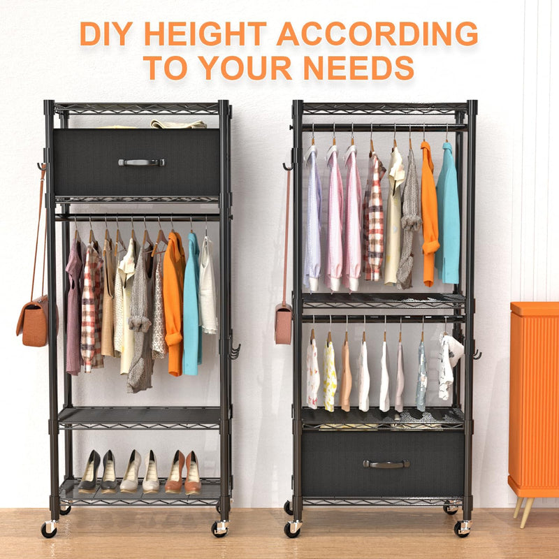Clothes Rail Rack for Hanging 3 Tiers Adjustable
