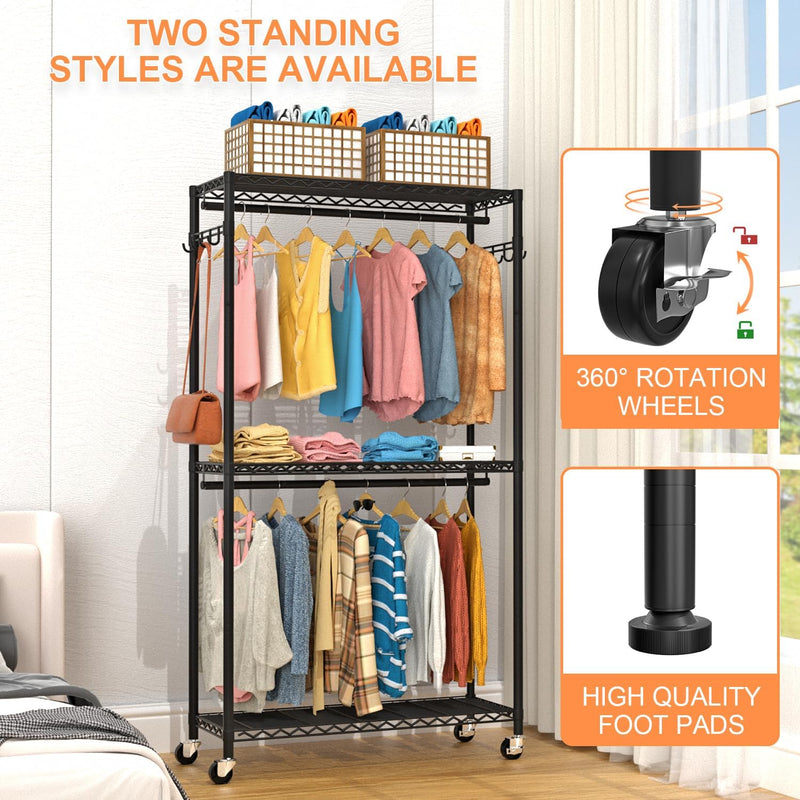 Clothes Rail Rack for Hanging 3 Tiers Adjustable
