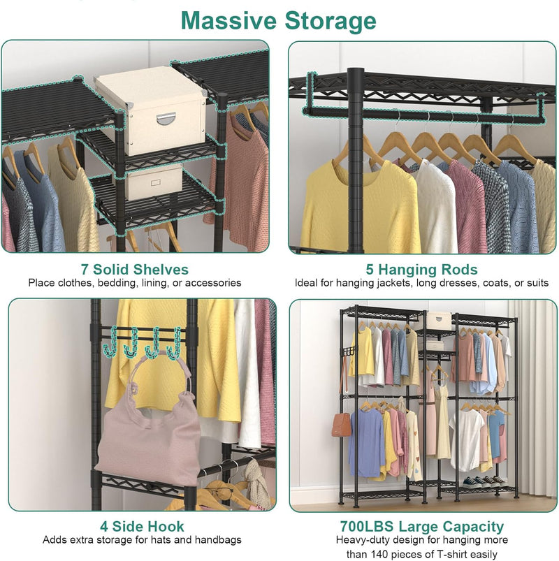 Clothes Rail Rack for Hanging 3 Tiers Adjustable