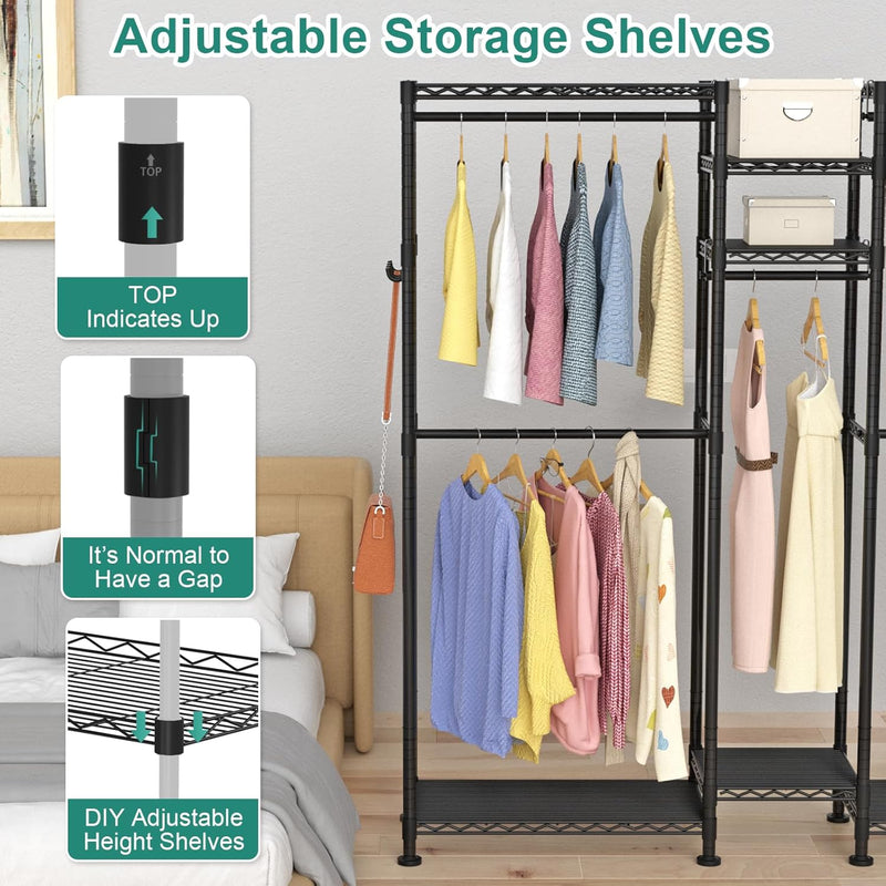 Clothes Rail Rack for Hanging 3 Tiers Adjustable