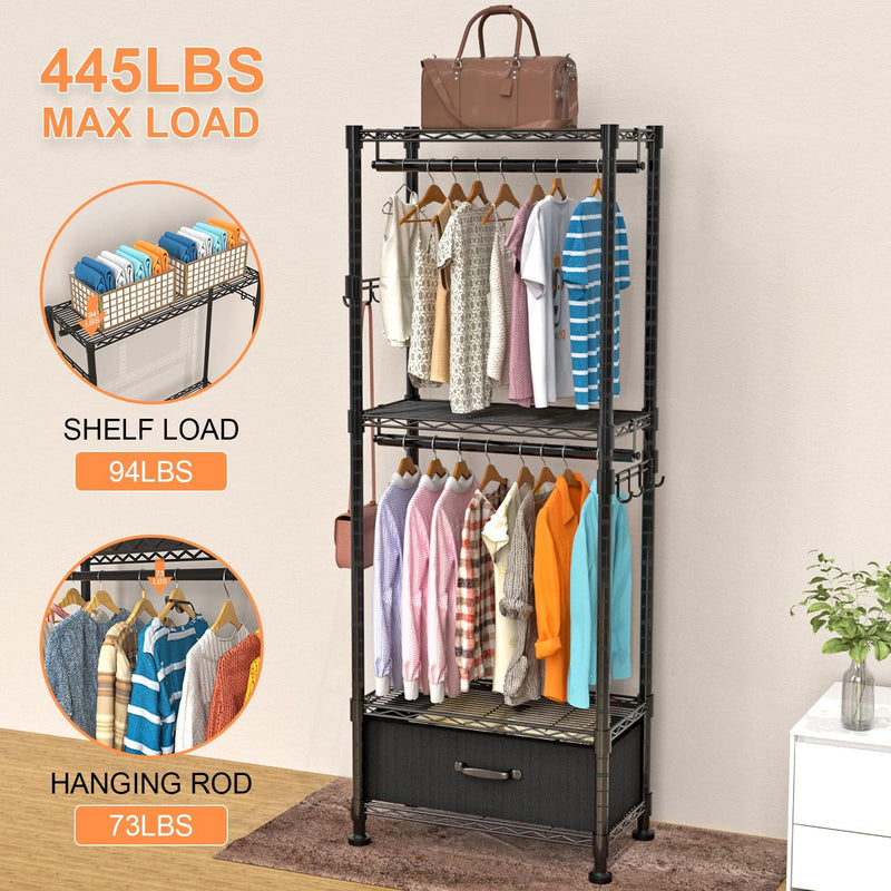 Clothes Rail Rack for Hanging 3 Tiers Adjustable