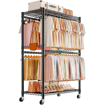 Clothes Rail Rack with 4 Rods Wheels
