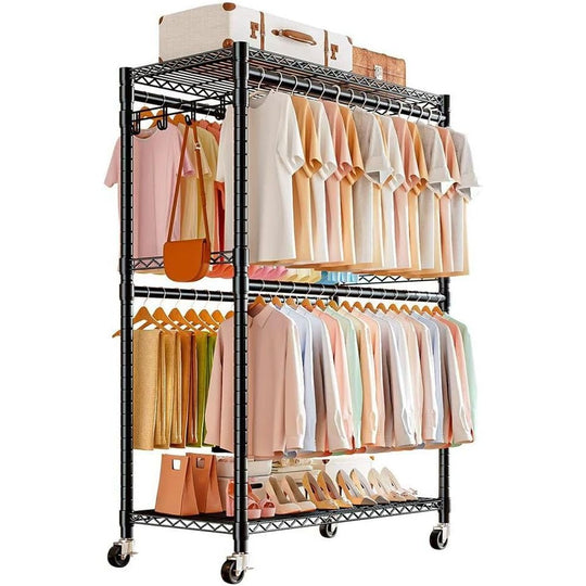 Clothes Rail Rack with 4 Rods Wheels