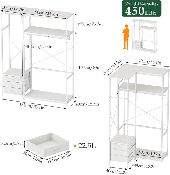 Clothes Rail with 3 Fabric Drawers Storage Shelves