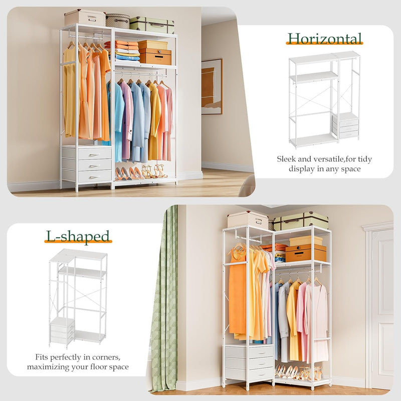 Clothes Rail with 3 Fabric Drawers Storage Shelves