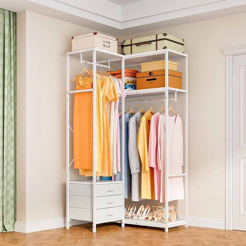 Clothes Rail with 3 Fabric Drawers Storage Shelves