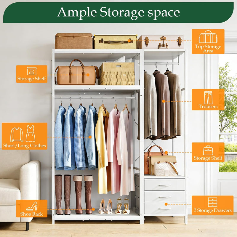 Clothes Rail with 3 Fabric Drawers Storage Shelves