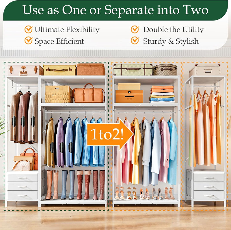 Clothes Rail with 3 Fabric Drawers Storage Shelves