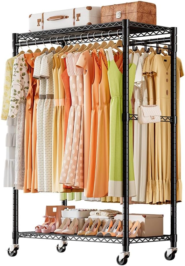Clothes Rail Rack with 4 Rods Wheels