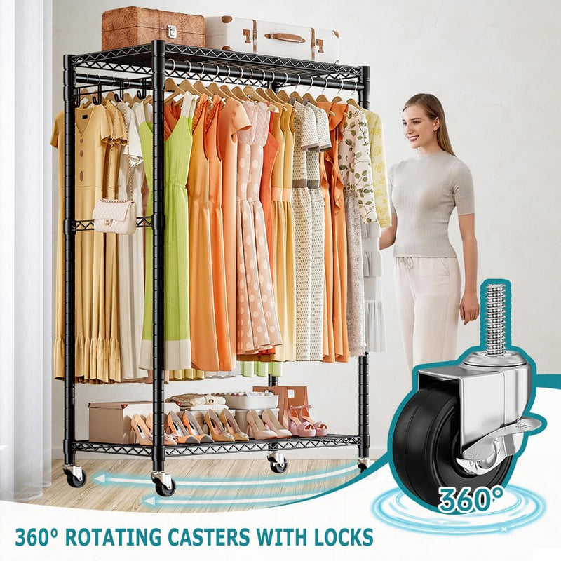 Clothes Rail Rack with 4 Rods Wheels