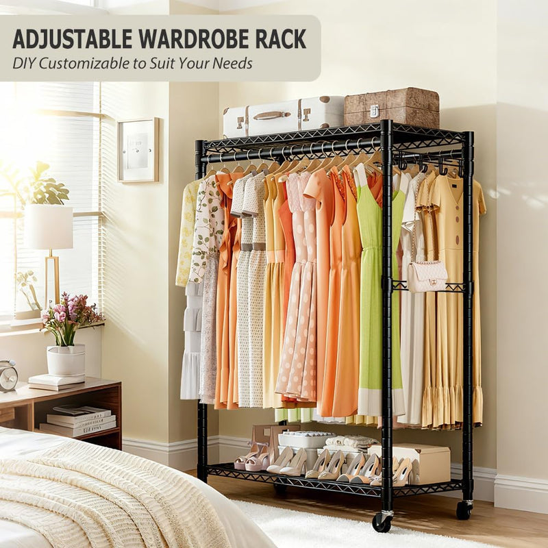 Clothes Rail Rack with 4 Rods Wheels