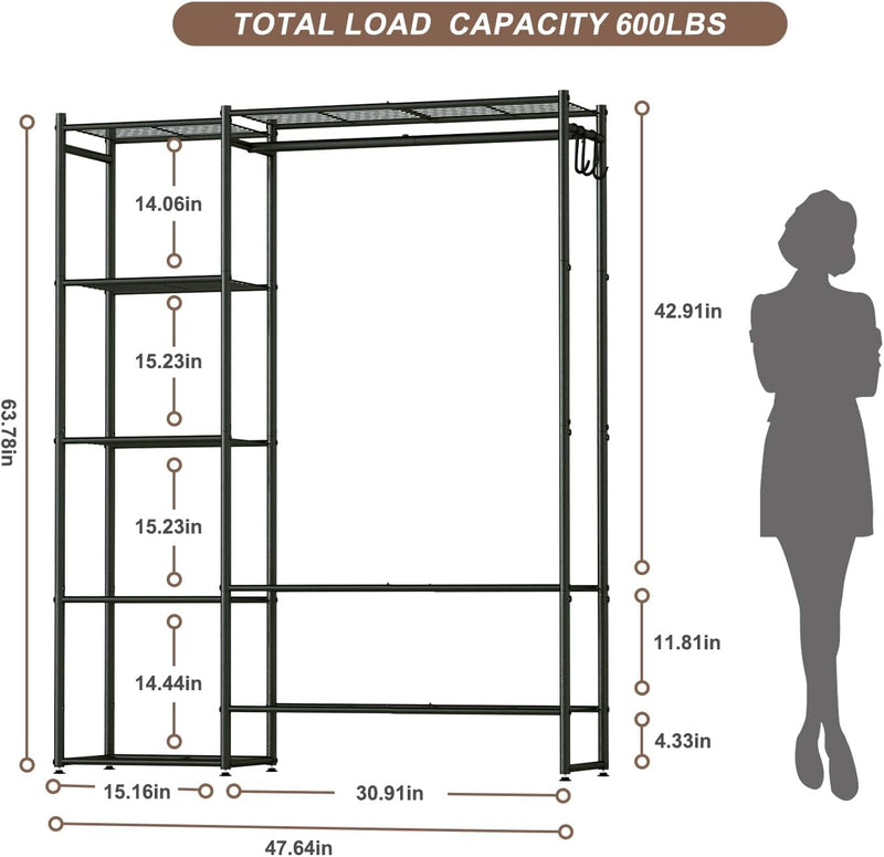 Clothes Rail with Shelves Metal Wardrobes for Bedroom