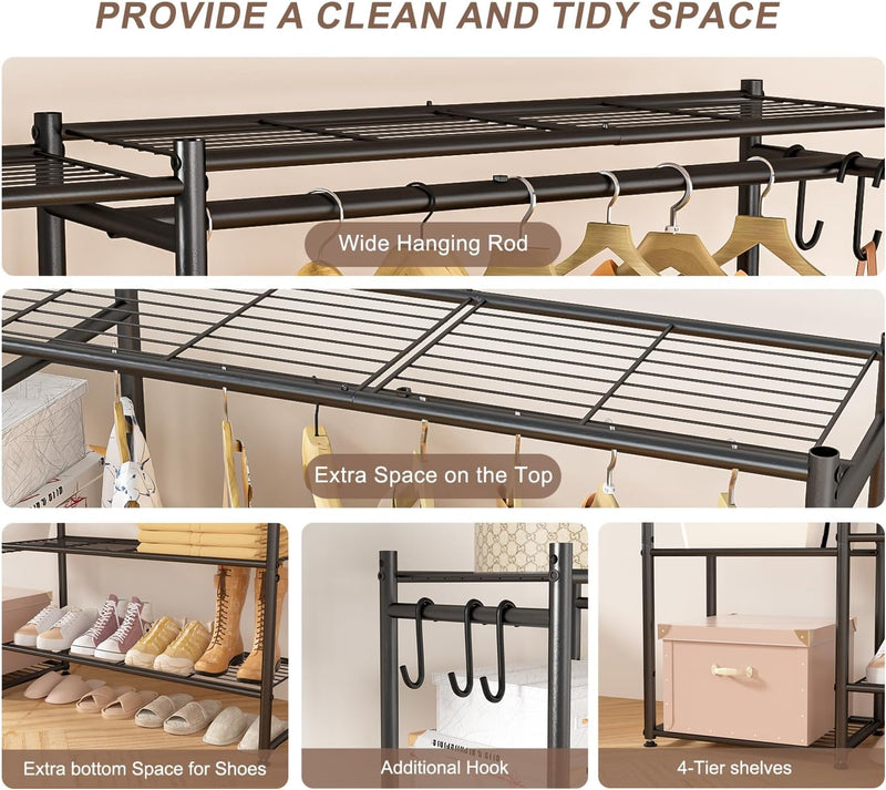 Clothes Rail with Shelves Metal Wardrobes for Bedroom