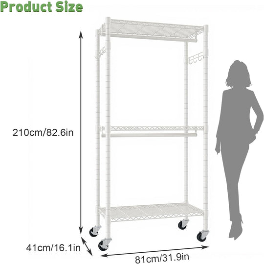 Clothes Rail Heavy Duty with Double 41dx81wx210h Cm