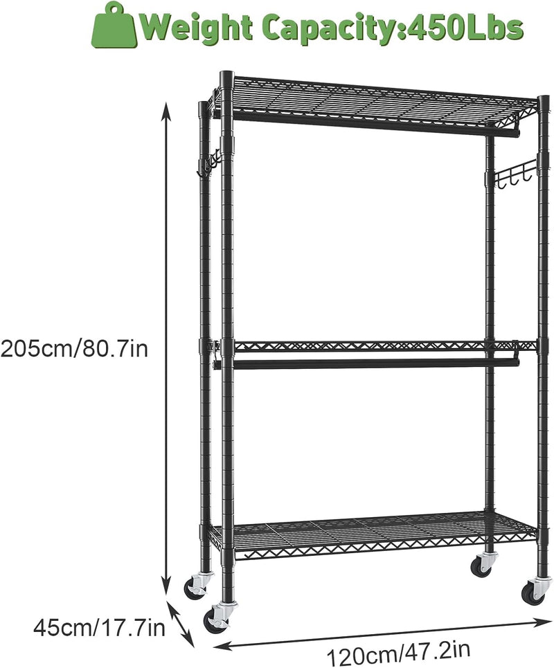 Clothes Rail Heavy Duty with Double 41dx81wx210h Cm