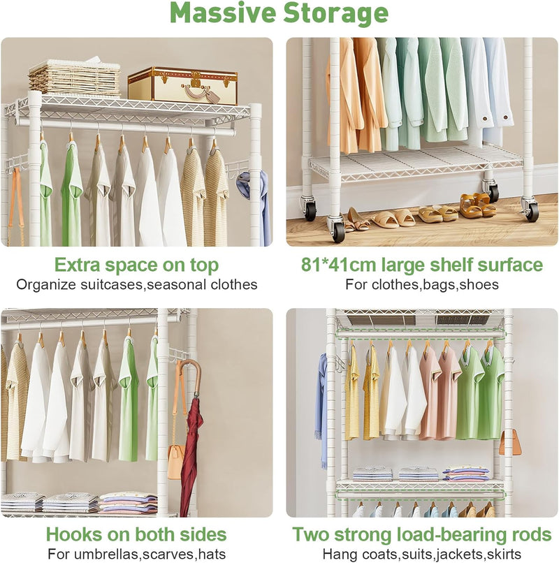 Clothes Rail Heavy Duty with Double 41dx81wx210h Cm