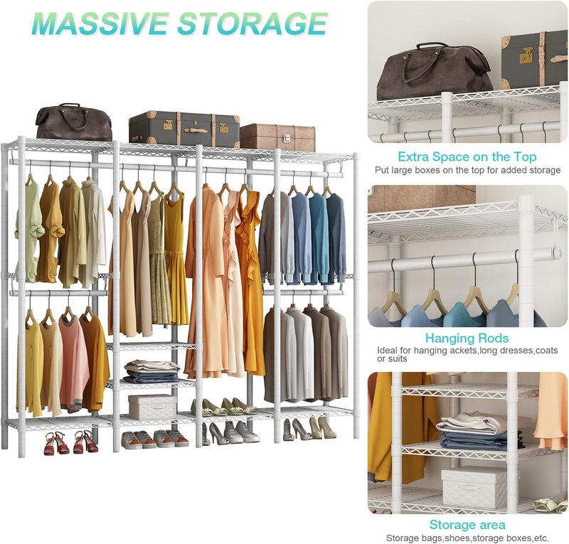 Clothes Rails Coat Rack with Adjustable Wire Storage