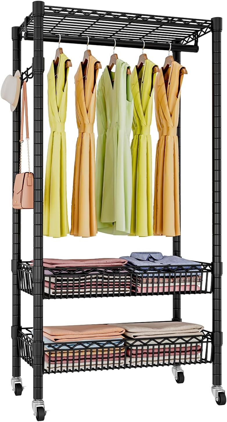 Clothes Rail Stand with Wheels and 2 Adjustable