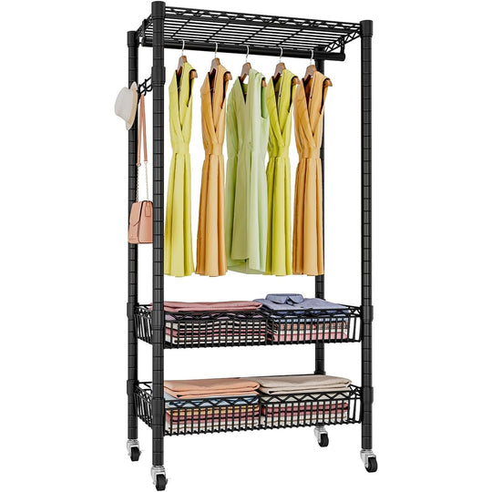 Clothes Rail Stand with Wheels and 2 Adjustable