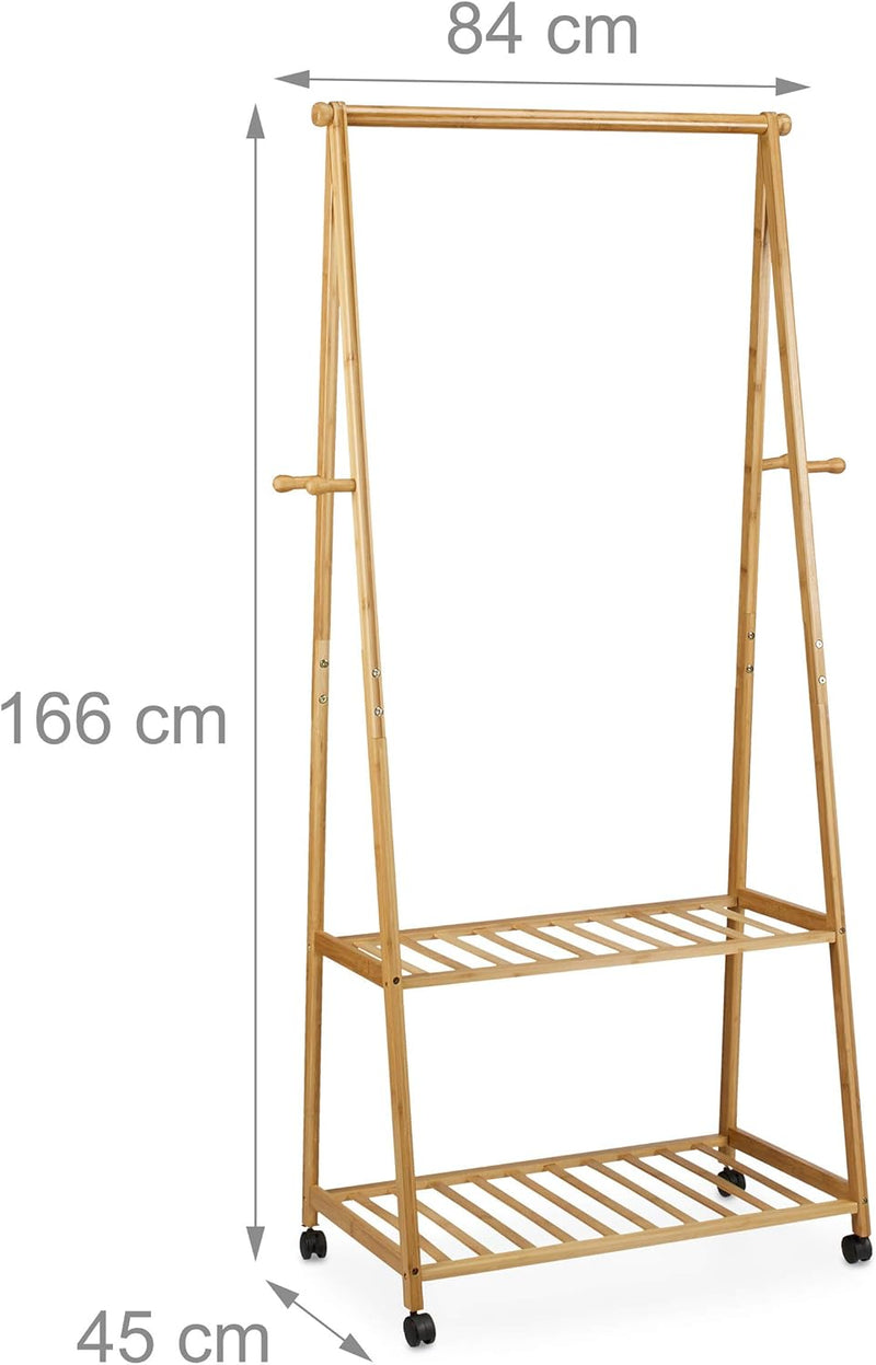 Clothes Stand on Wheels Bamboo 2 Shoe Shelves