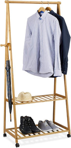 Clothes Stand on Wheels Bamboo 2 Shoe Shelves