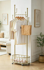 Clothing Rack with Wheels Rolling Clothes Double Deck