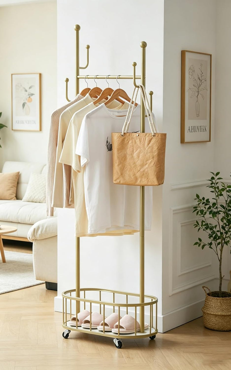 Clothing Rack with Wheels Rolling Clothes Double Deck