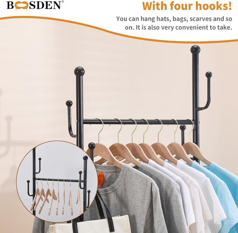 Clothing Rack with Wheels Rolling Clothes Double Deck