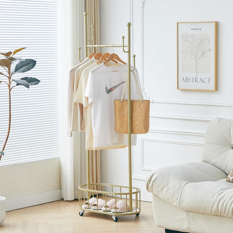 Clothing Rack with Wheels Rolling Clothes Double Deck