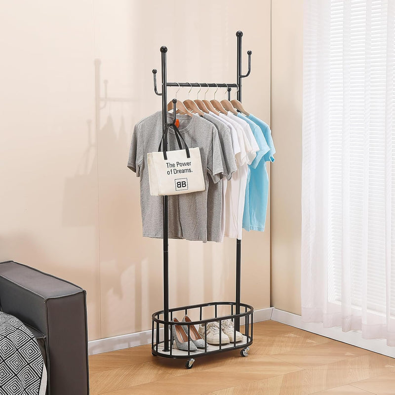 Clothing Rack with Wheels Rolling Clothes Double Deck
