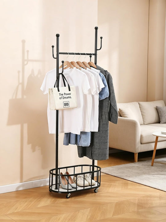 Metal Clothing Rack with Wheels Small Rolling Clothes