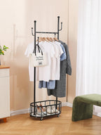 Clothing Rack with Wheels Rolling Clothes Double Deck