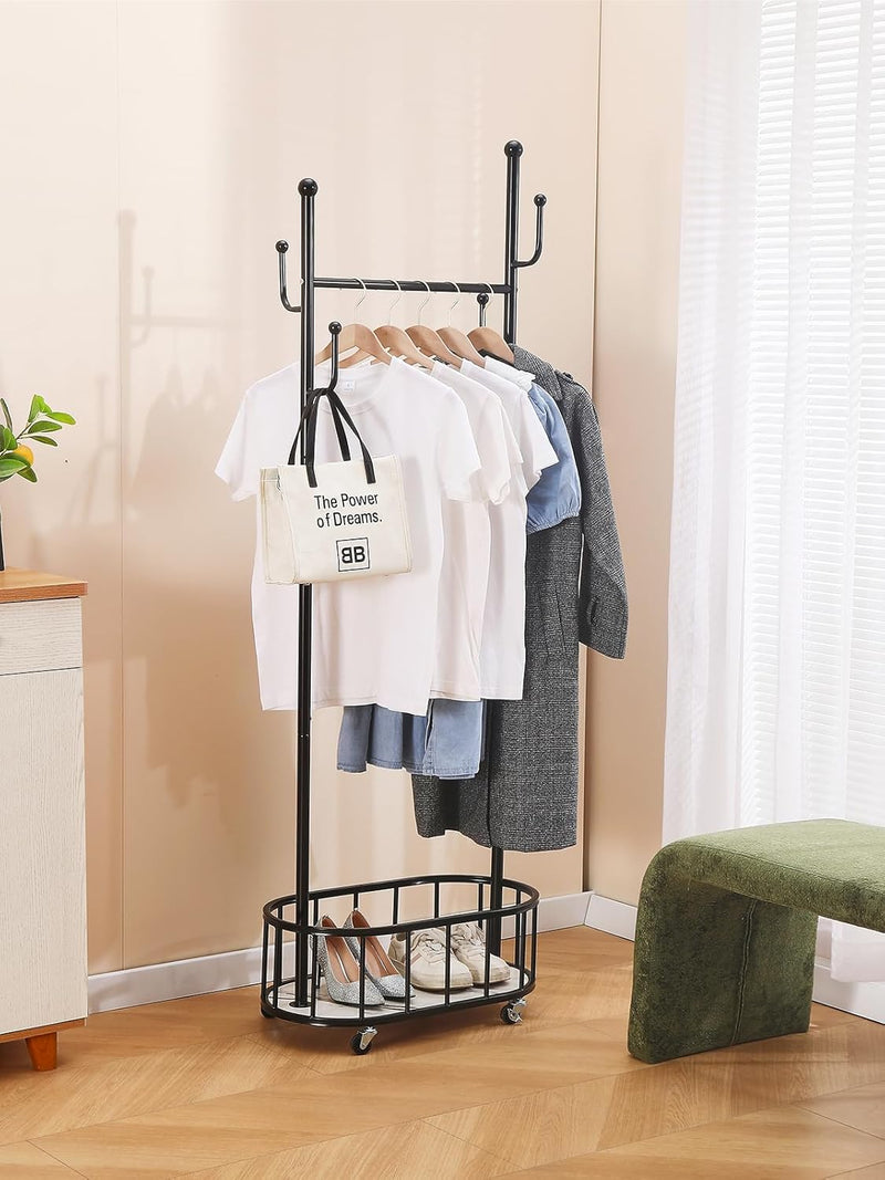 Clothing Rack with Wheels Rolling Clothes Double Deck