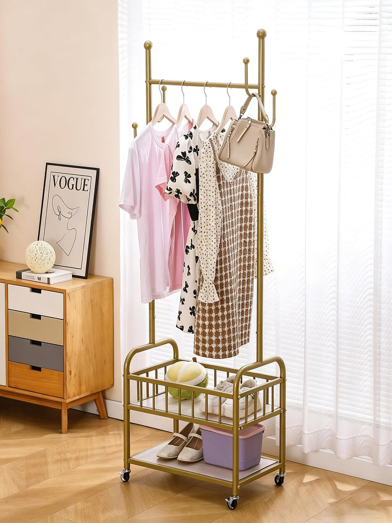 Clothing Rack with Wheels Rolling Clothes Double Deck