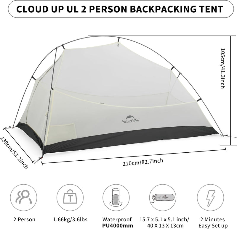 Cloud Up 2 Person Backpacking Tent Waterproof Double
