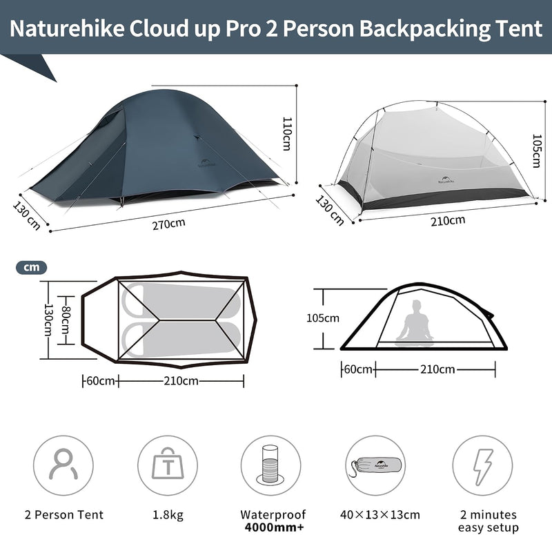 Cloud Up 2 Person Backpacking Tent Waterproof Double